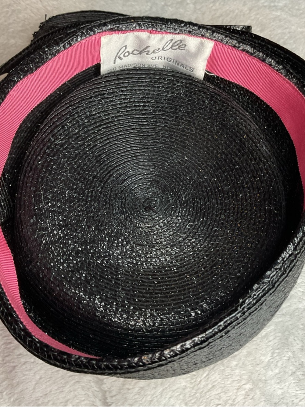 Vintage Rochelle Originals Black Straw Boater Hat | Classic Elegant Bow - Picture 6 of 6